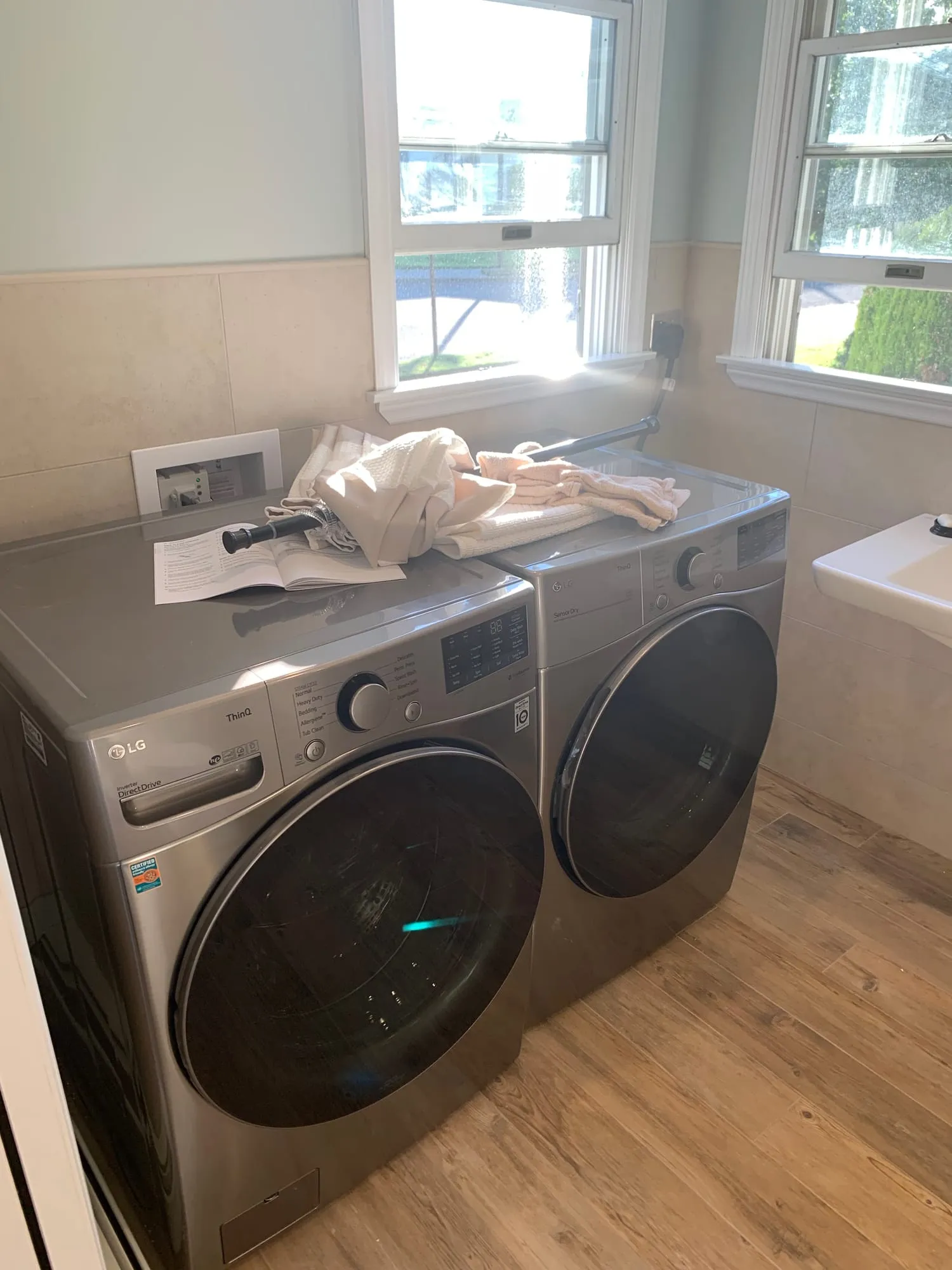 Front-loading washer and dryer installed in the new laundry area